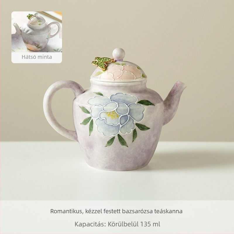 Új kínai stílusú romantikus kézzel festett teáskanna szűrővel Peony Zhishan, otthoni használatra, elegáns Gongfu teáskészlet