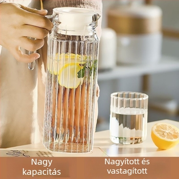 Nagy kapacitású üvegkanna sávos mintával, hideg vízhez, teához és nyári italokhoz (gyümölcslé és sör)