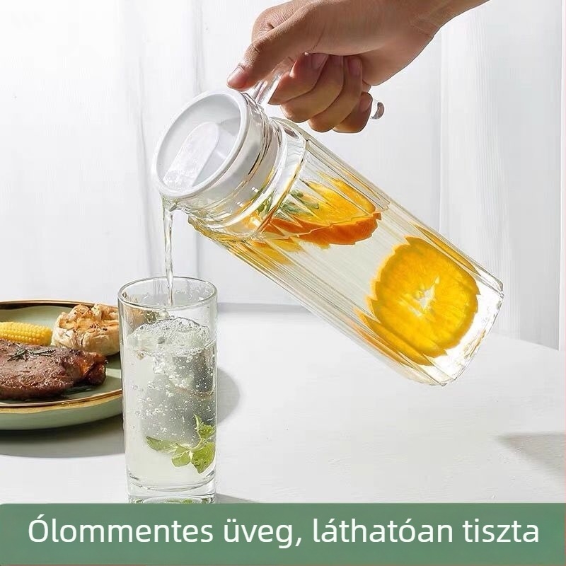 Nagy kapacitású üvegkanna sávos mintával, hideg vízhez, teához és nyári italokhoz (gyümölcslé és sör)