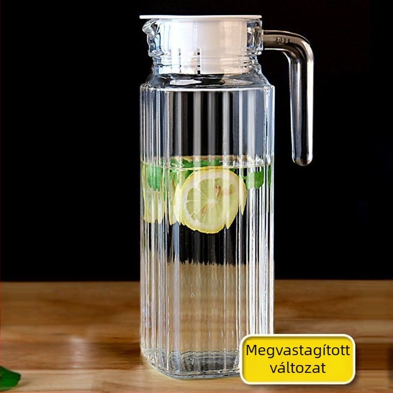 Nagy kapacitású üvegkanna sávos mintával, hideg vízhez, teához és nyári italokhoz (gyümölcslé és sör)