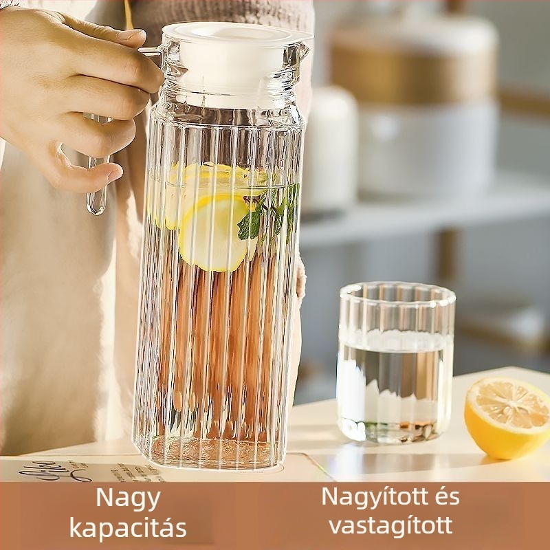 Nagy kapacitású üvegkanna sávos mintával, hideg vízhez, teához és nyári italokhoz (gyümölcslé és sör)