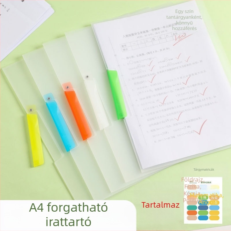 No Worries A4-es vizsgalapok rendező mappa rudzáras csíptetővel, nagy kapacitású forgó mappa
