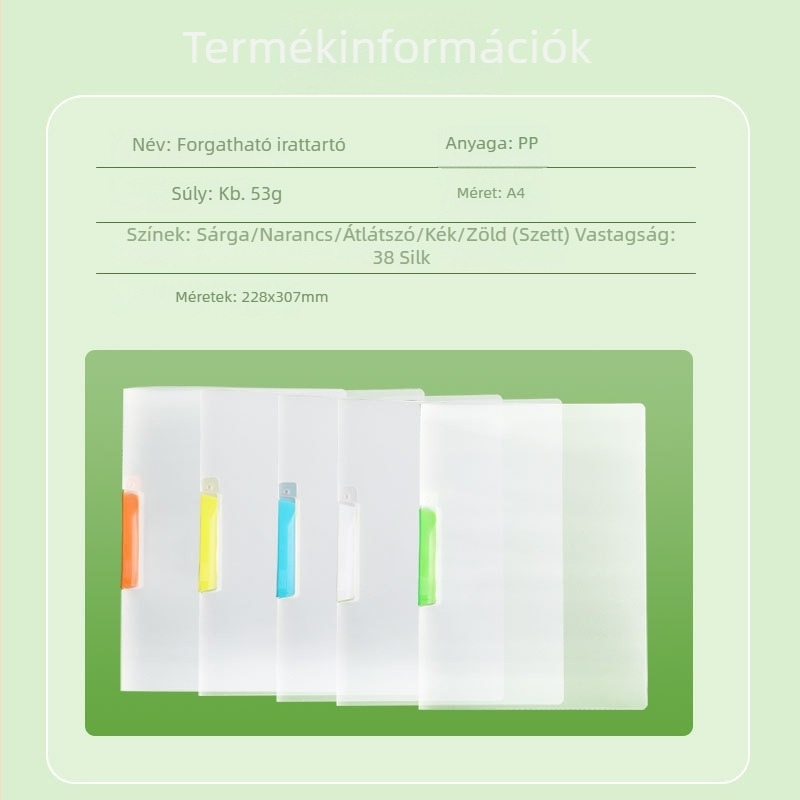 No Worries A4-es vizsgalapok rendező mappa rudzáras csíptetővel, nagy kapacitású forgó mappa
