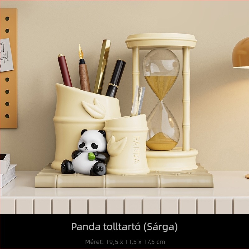 Kreatív panda homokórás dísz, magas minőségű asztali rendező és tolltartó, rezinából készült kézműves, diákoknak és irodába, Tanárnapi ajándék