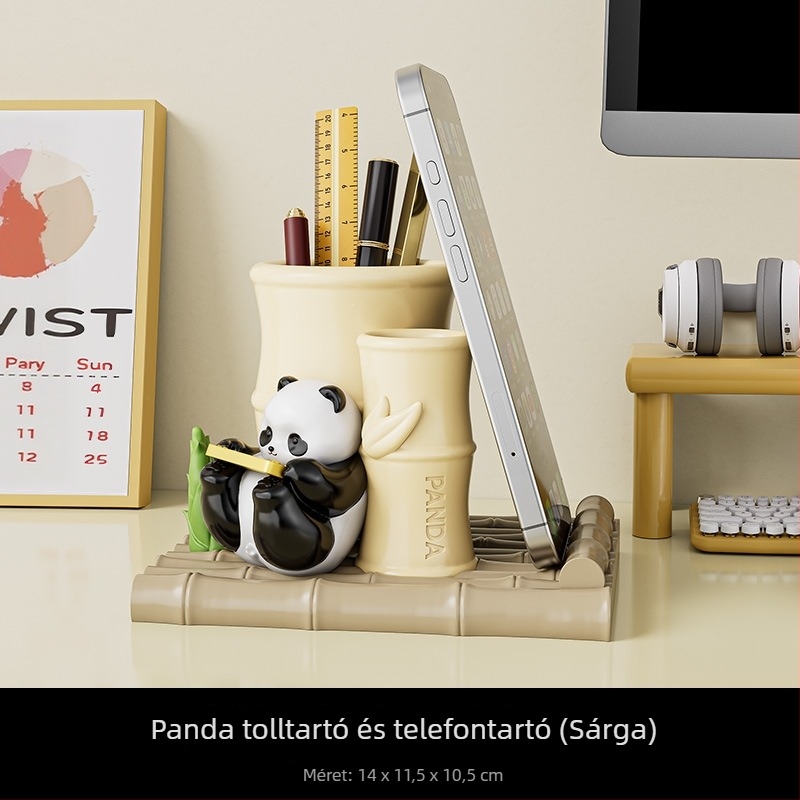Kreatív panda homokórás dísz, magas minőségű asztali rendező és tolltartó, rezinából készült kézműves, diákoknak és irodába, Tanárnapi ajándék