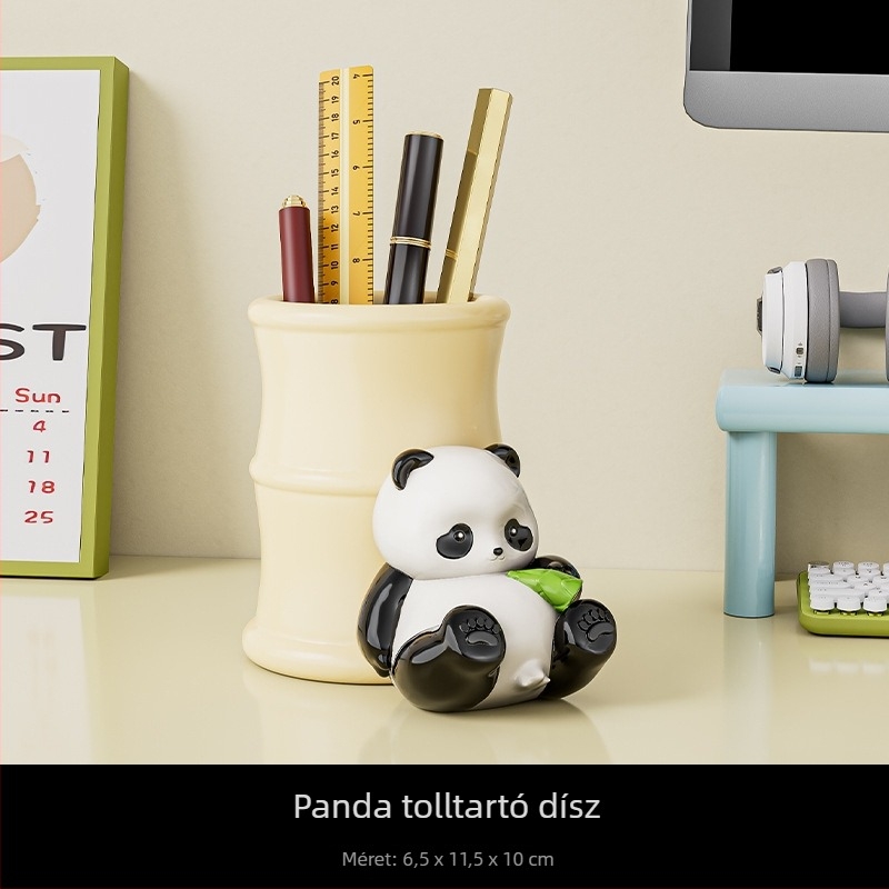 Kreatív panda homokórás dísz, magas minőségű asztali rendező és tolltartó, rezinából készült kézműves, diákoknak és irodába, Tanárnapi ajándék