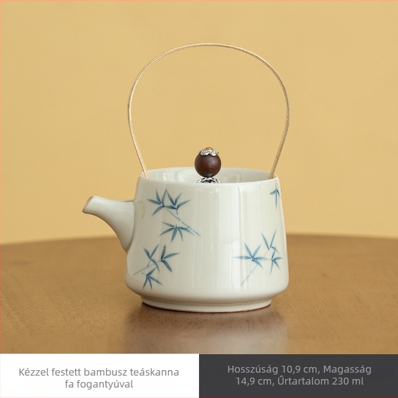 Kézzel festett bambuszleveles teáskanna réz fogantyúval, keramikus Celadon teáskanna szűrővel Kung Fu tea számára