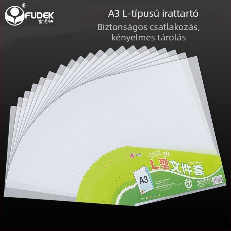 A3 átlátszó fájl mappa L-alakú csipesszel, egylapos zsebbel, FC fájl mappa
