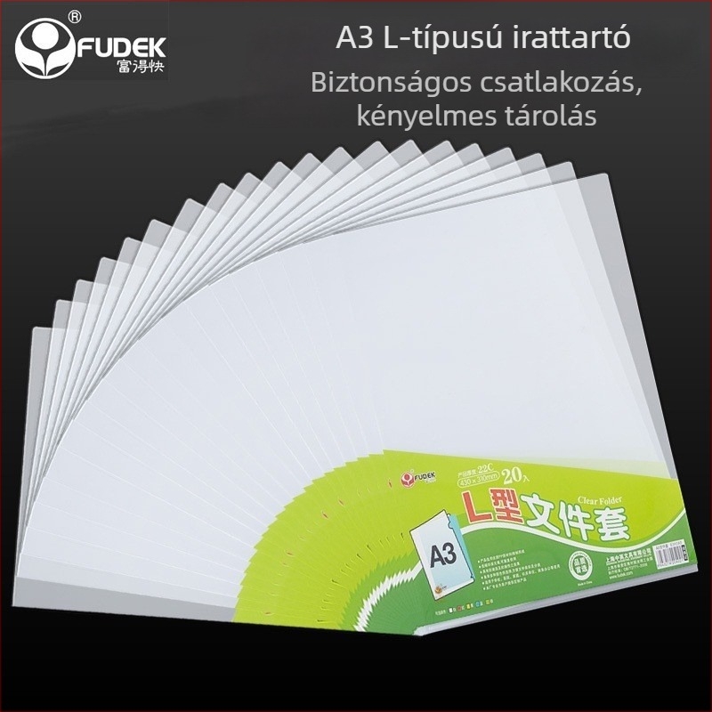 A3 átlátszó fájl mappa L-alakú csipesszel, egylapos zsebbel, FC fájl mappa