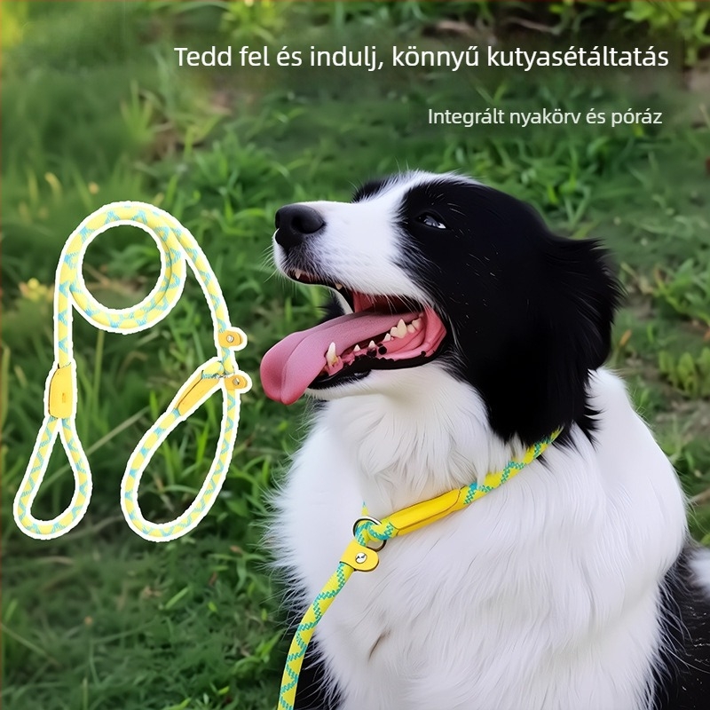 P-Chain anti-drag edzőpóráz kutyáknak, nylonból, állítható, kicsi- és nagytestű fajtákhoz (Golden Retriever, Border Collie)