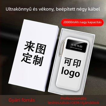 Powerbank 20000 mAh beépített kábellel, ultra vékony, hordozható, személyre szabható ajándék