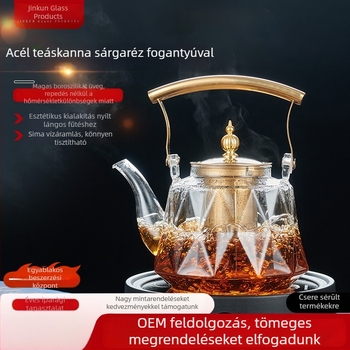 Kétfunkciós acél teáskanna tűzhelyhez, gyémánt alakú formájú és réz fogantyúval