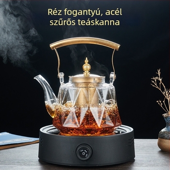 Kétfunkciós acél teáskanna tűzhelyhez, gyémánt alakú formájú és réz fogantyúval