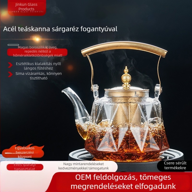 Kétfunkciós acél teáskanna tűzhelyhez, gyémánt alakú formájú és réz fogantyúval