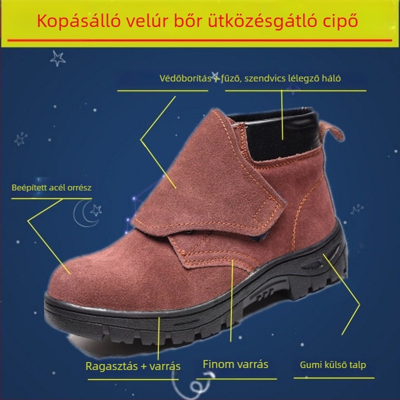 Férfi munkavédelmi cipő acélbetéttel, ütés- és perforációálló, könnyű, lélegző, csúszásmentes, égés elleni védelem