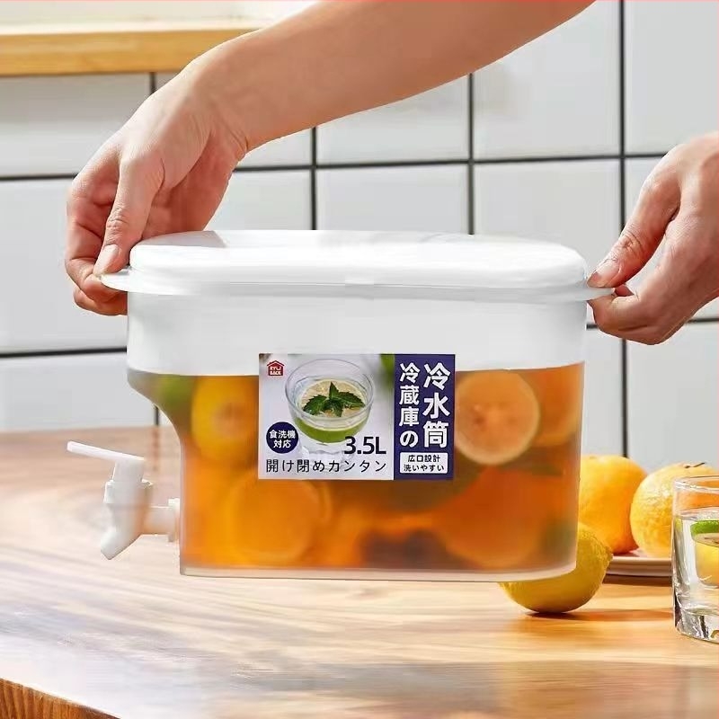 3,5 L-es hidegvíz-palack csappal és citromos gyümölcs-infúzorral italokhoz és gyümölcslevekhez, hűtőben használható