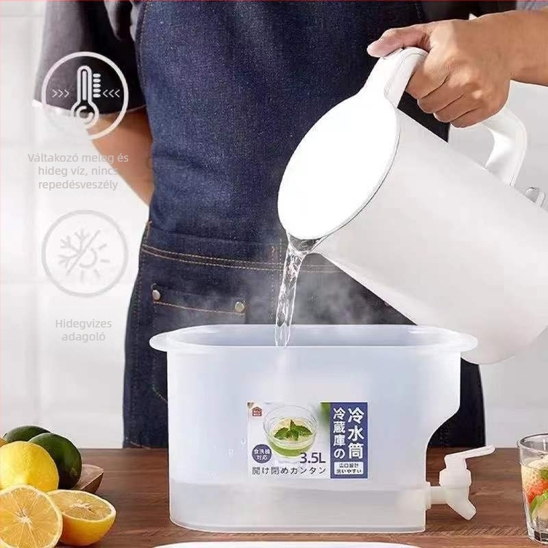 3,5 L-es hidegvíz-palack csappal és citromos gyümölcs-infúzorral italokhoz és gyümölcslevekhez, hűtőben használható