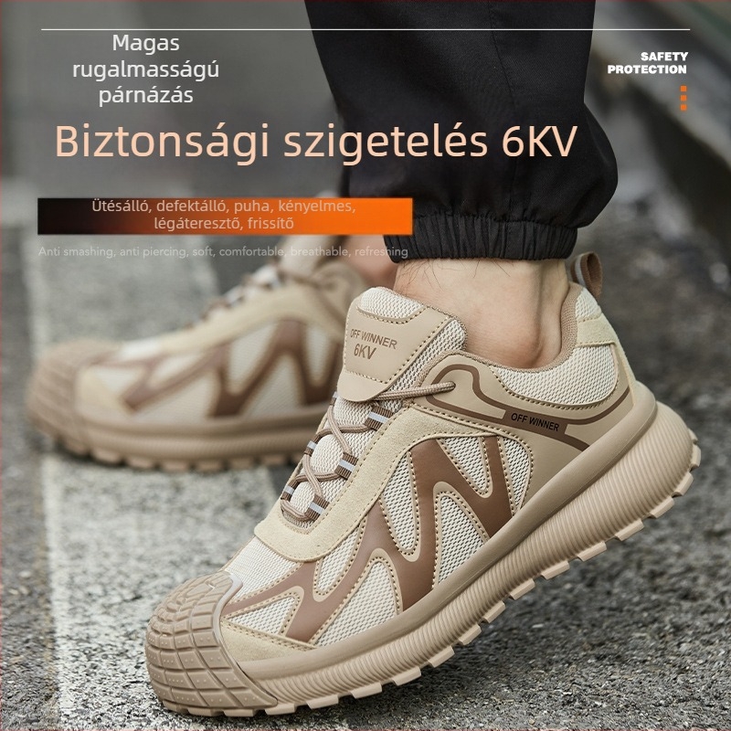 Férfi munkavédelmi cipő acélorr al, négy évszakos légáteresztő hálós felsőrésszel, kopásálló és szúrásálló, könnyű védőcipő munkához
