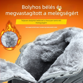 Férfi munkavédelmi cipő téli béléses, magas szárú munkacipő acél orrvédővel, kopásálló, átszúrás elleni védelem, Zhongbang