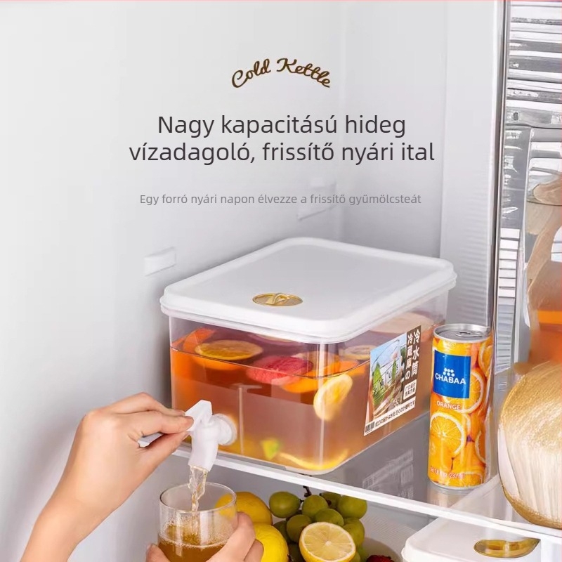 Hideg víz kanna csappal hűtőbe helyezhető, otthoni citromos gyümölcs teáskanna, nyári hideg víz palack, könnyű luxus
