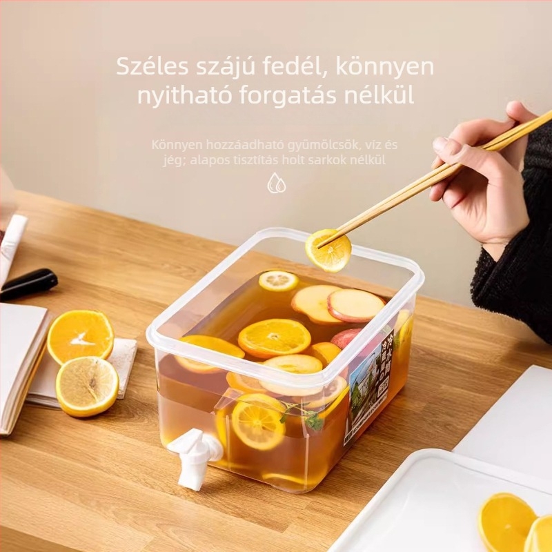 Hideg víz kanna csappal hűtőbe helyezhető, otthoni citromos gyümölcs teáskanna, nyári hideg víz palack, könnyű luxus