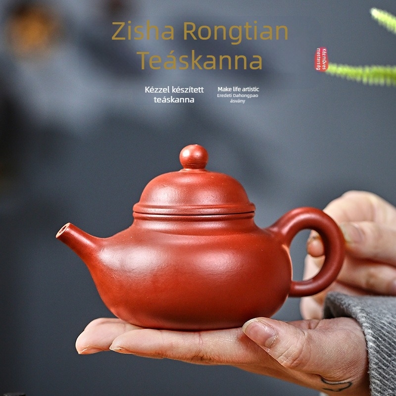 Yixing lila agyag teáskanna, Dahongpao Guangsu stílus, kézzel festett, ajándékdobozban