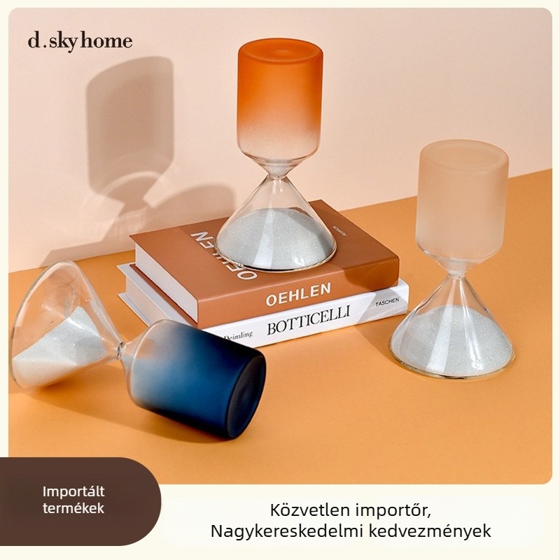Diske háromszög alakú homokóra dekoráció, minimalistikus modern stílus, kék és narancs, szóda-lime üveg