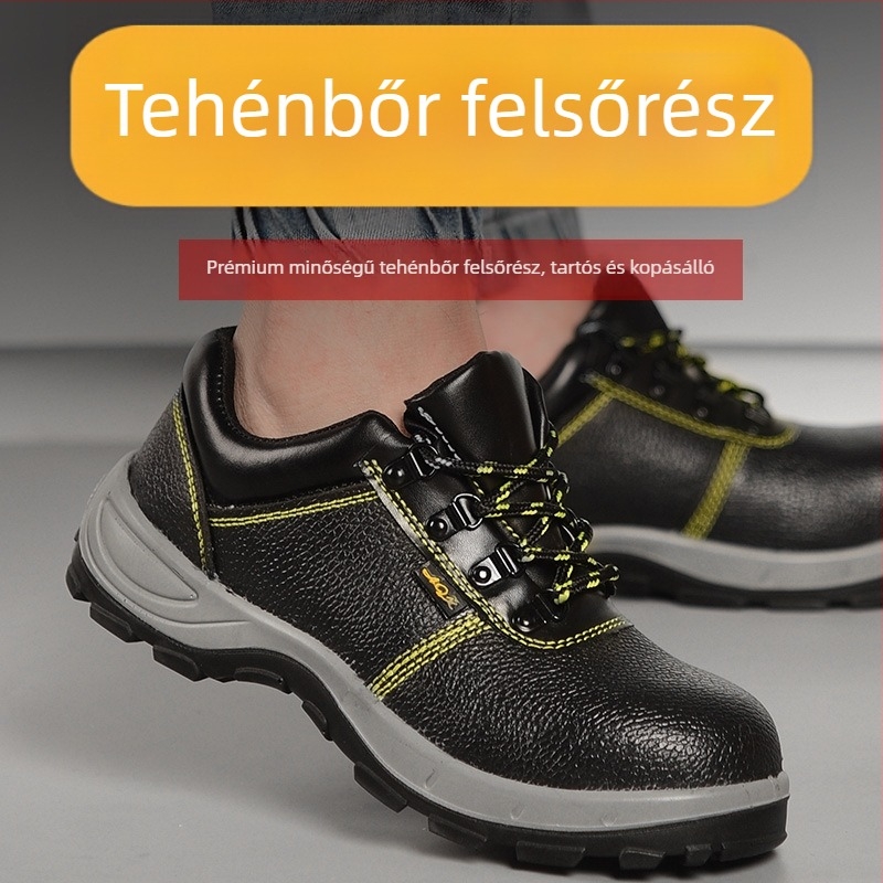 Férfiak számára készült biztonsági cipő acél orral, ütésálló és átszúrás elleni védelem, kopásálló talppal; felsőrész: domborított marhabőrből vagy mikroszálas bőrből; PEAKSTEP