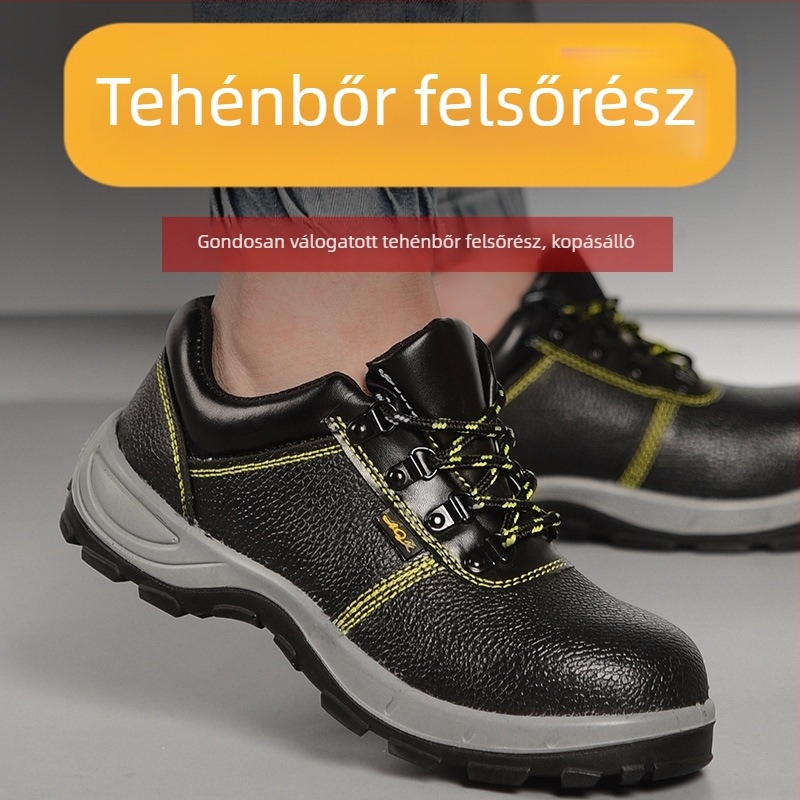 Férfiak számára készült biztonsági cipő acél orral, ütésálló és átszúrás elleni védelem, kopásálló talppal; felsőrész: domborított marhabőrből vagy mikroszálas bőrből; PEAKSTEP