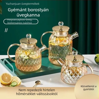 Vastagfalú üveg hidegvíz-kanna otthoni használatra, nagy kapacitású, ideális gyümölcsléhez, hideg italokhoz és teához, Amber Diamond dizájn