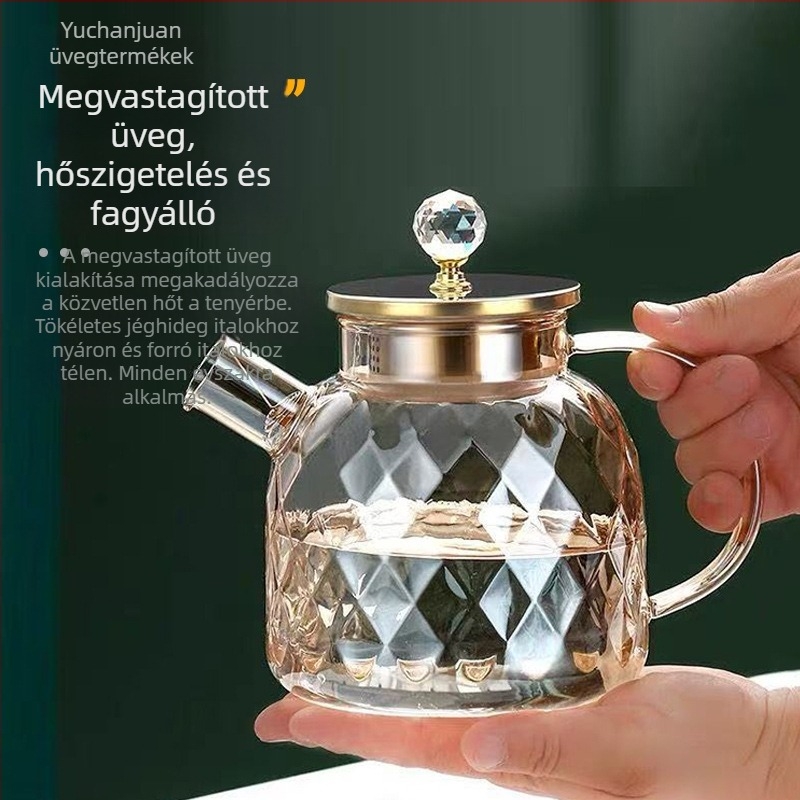 Vastagfalú üveg hidegvíz-kanna otthoni használatra, nagy kapacitású, ideális gyümölcsléhez, hideg italokhoz és teához, Amber Diamond dizájn