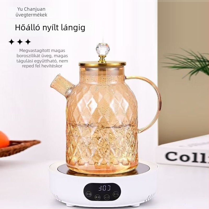 Vastagfalú üveg hidegvíz-kanna otthoni használatra, nagy kapacitású, ideális gyümölcsléhez, hideg italokhoz és teához, Amber Diamond dizájn