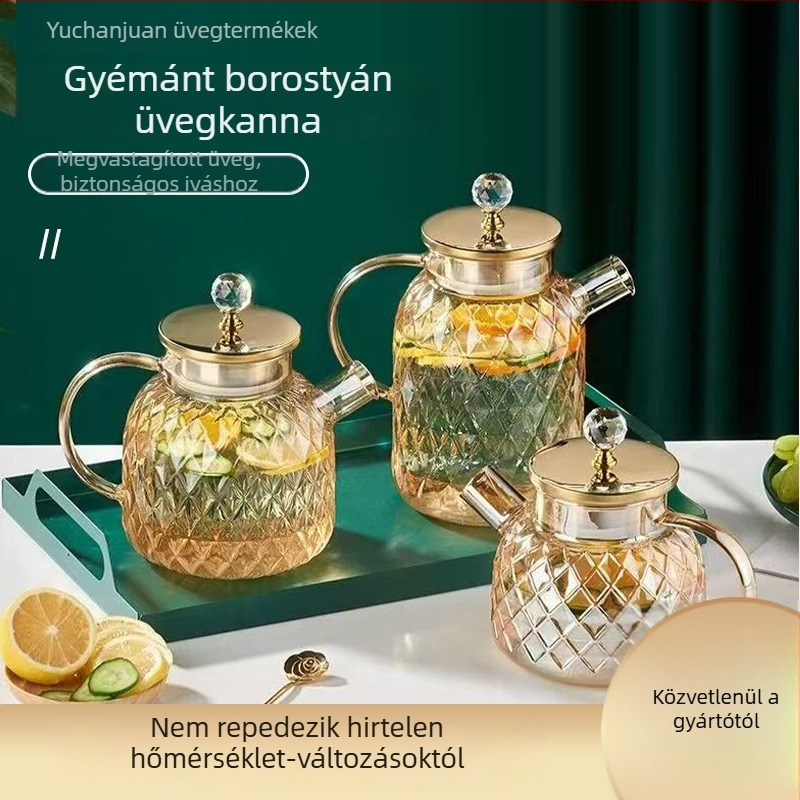 Vastagfalú üveg hidegvíz-kanna otthoni használatra, nagy kapacitású, ideális gyümölcsléhez, hideg italokhoz és teához, Amber Diamond dizájn
