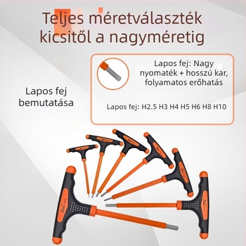 T-formájú szigetelt imbuszkulcs sík végű és gömb végű fejjel, háromszínű csúszásmentes markolattal és hosszabbítóval elektromos szakemberek számára