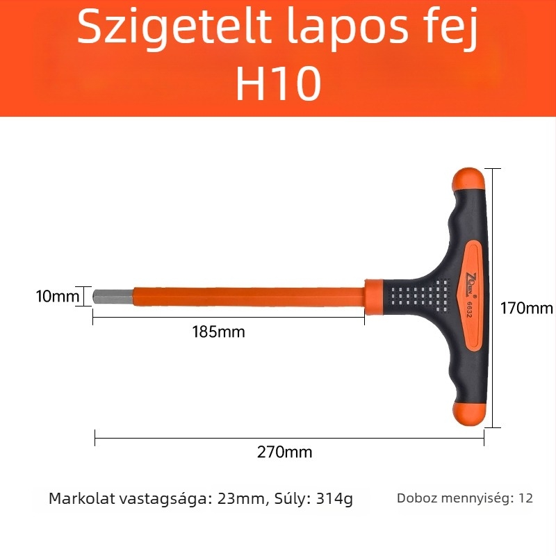 T-formájú szigetelt imbuszkulcs sík végű és gömb végű fejjel, háromszínű csúszásmentes markolattal és hosszabbítóval elektromos szakemberek számára