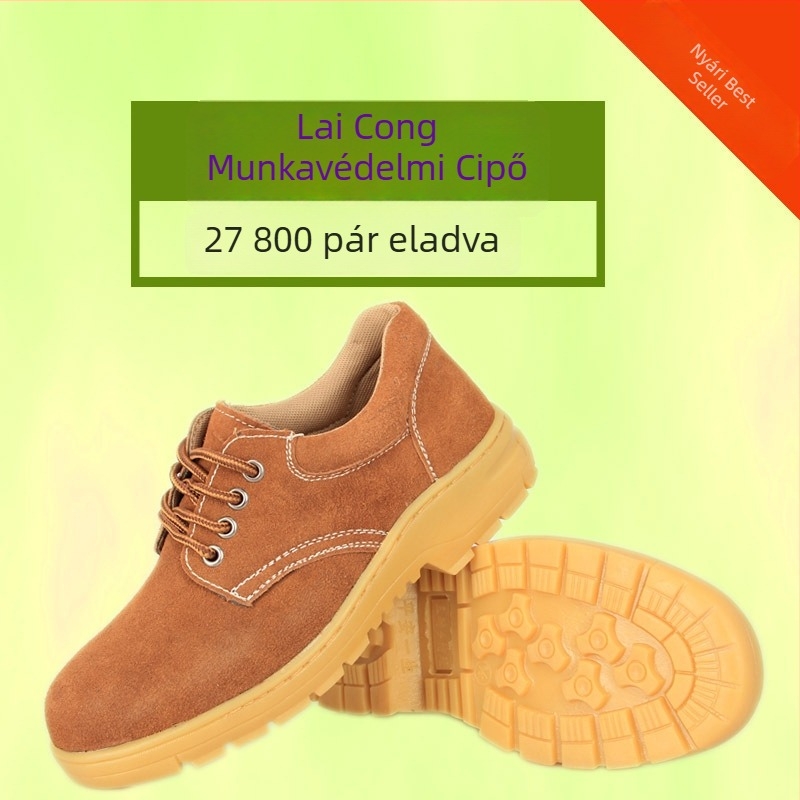 Férfi munkavédelmi cipő bőrből acélorr‑védővel, ütésálló, perforáció ellen, lélegző, csúszásmentes, ütközés elleni