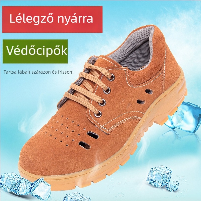 Férfi munkavédelmi cipő bőrből acélorr‑védővel, ütésálló, perforáció ellen, lélegző, csúszásmentes, ütközés elleni