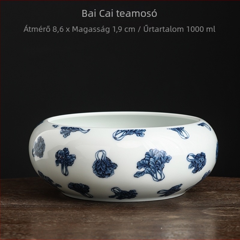 Kék-fehér porcelán teatisztító készlet nagy kapacitású mosóedénnyel, kung-fu tea szertartás készlet, víztartály és tea-maradványok tartálya