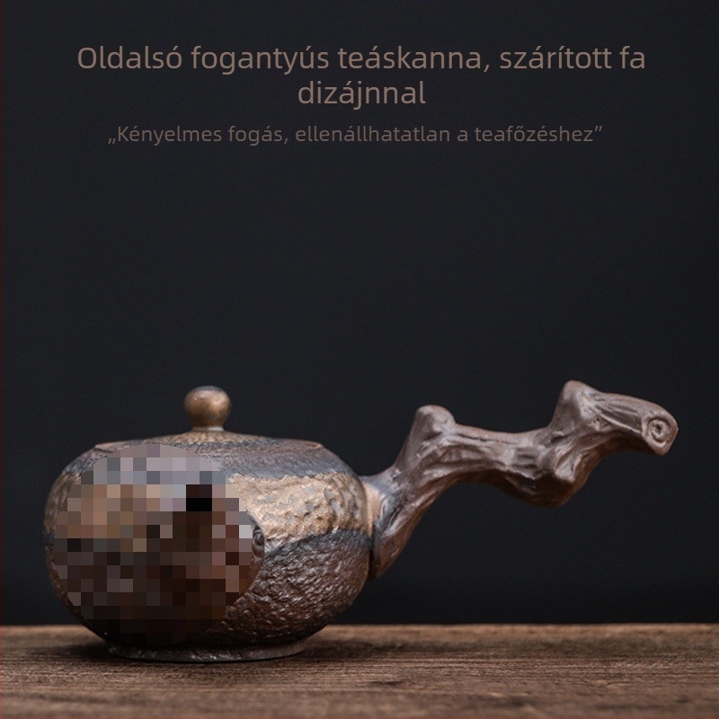 Ősfa stílusú fa teáskanna oldalsó fogantyúval, új kínai rusztikus kerámia, kézzel készített retro Kung Fu teáskanna vasaranyozott glazúrral