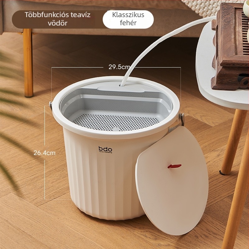 Kínai tea ceremónia kiegészítői: fehér műanyag teázó tálca drenázssal, tealevél-maradvány tartály, kis otthoni teás tartály