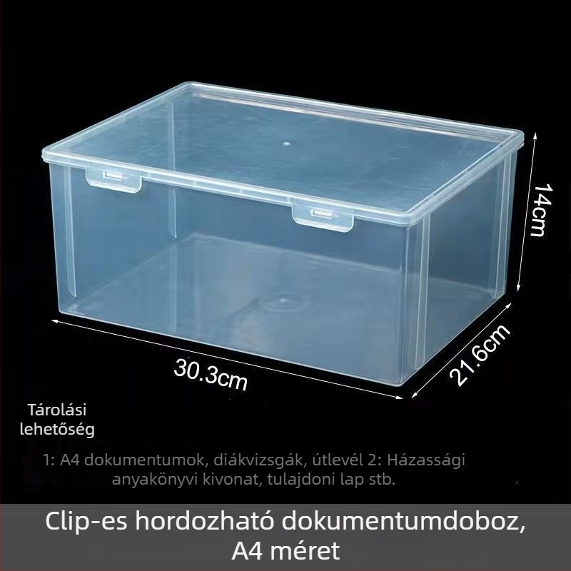 Átlátszó A4-es irattartó doboz fiókkal, dokumentumok rendezéséhez