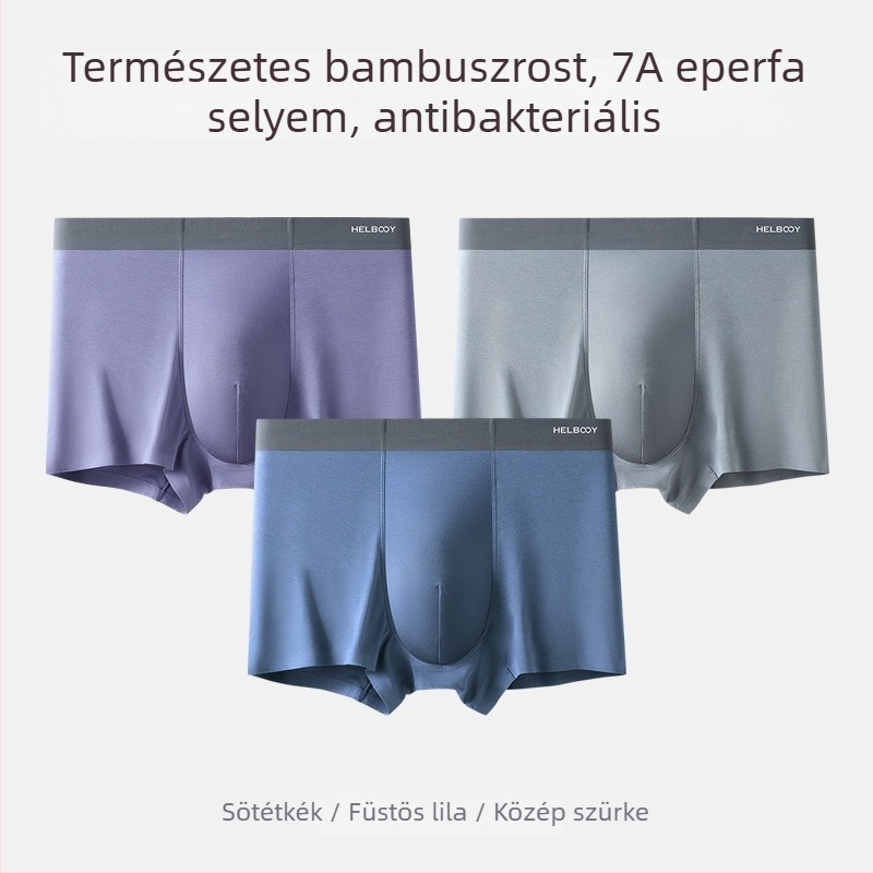Bambusz rostból készült férfi boxer brief-ek, 3 darabos készlet, légáteresztő, antibakteriális, varrás nélküli, középmagas derékvonal, hűsítő érzet, díszdobozos készlet