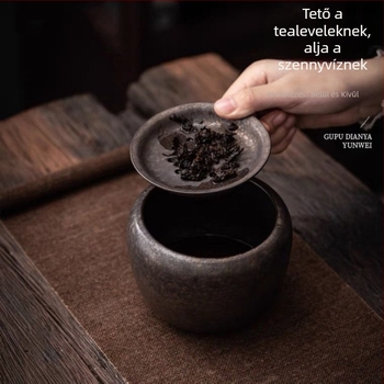 Rozsdaszínű mázas kerámia teás edény fedővel és szűrővel – retro tea ceremónia kiegészítő