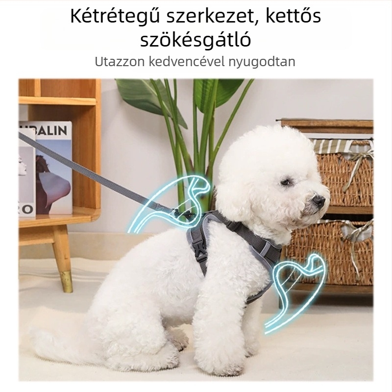Állítható mellkasi hám kis testű kutyáknak és macskáknak, anti-szakadás védelem sétákhoz