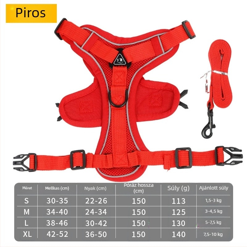Állítható mellkasi hám kis testű kutyáknak és macskáknak, anti-szakadás védelem sétákhoz
