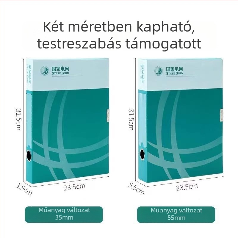 Színes műanyag fájlbox, A4 méretű, integrált rácsos dokumentumtároló