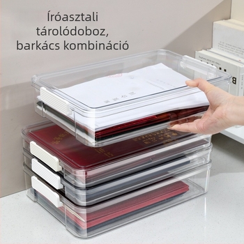 Átlátszó A4-es dokumentumtároló doboz fedéllel – fontos iratok, háztartási regisztrációs könyv és vizsgadolgozatok tárolására – rendezés, egymásra helyezhető