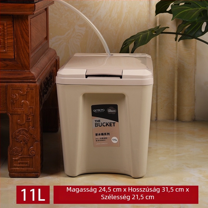 Műanyag tea-maradék vödör négyszögletes fedéllel, görgővel és szűrőréteggel, háztartási teás vödör