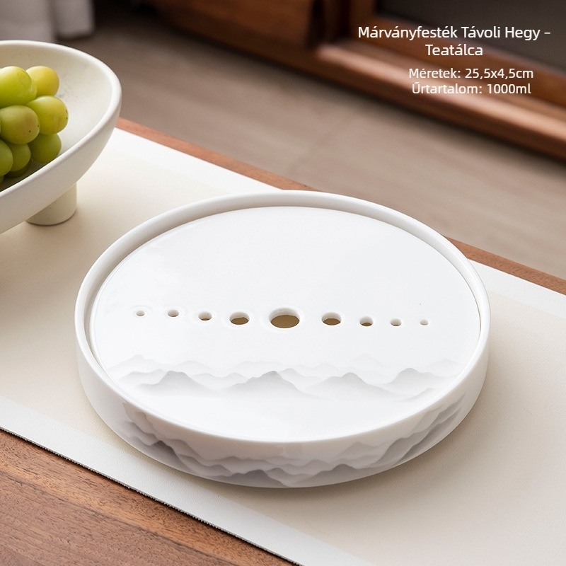 Fehér porcelán tea tálca Jade hatású, kör alakú, kis méretű, száraz áztatáshoz, víztárolóval, otthoni használatra