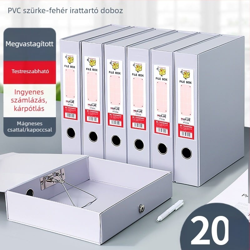 Fehér PVC fájlbox mágneszáras, A4 méret, nagy kapacitás, 68 mm